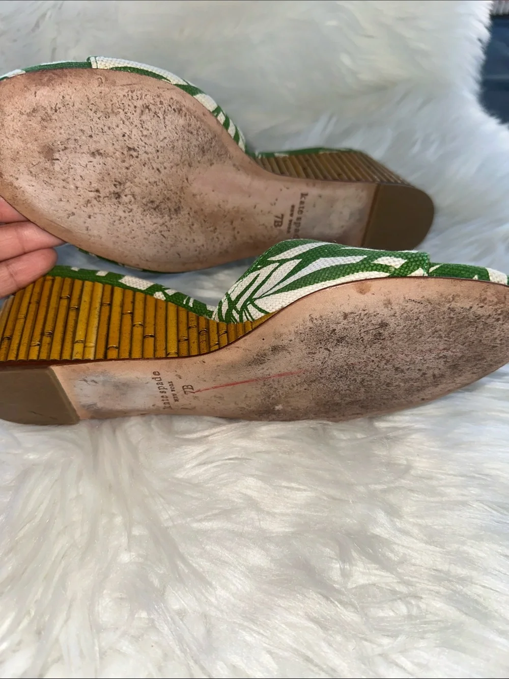 Kate Spade Meena Canvas Green Leaf Print Wedge Sandals